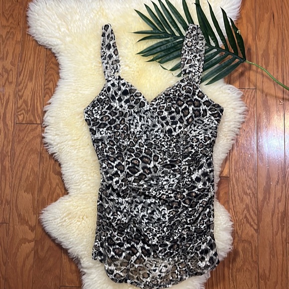 Leopard Print Mesh Ruched Top with Diamond accessories by Express/ Size Medium - Picture 2 of 9